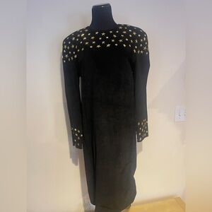 Vintage Pia Rucci Black Leather Dress with Gold Star Accents